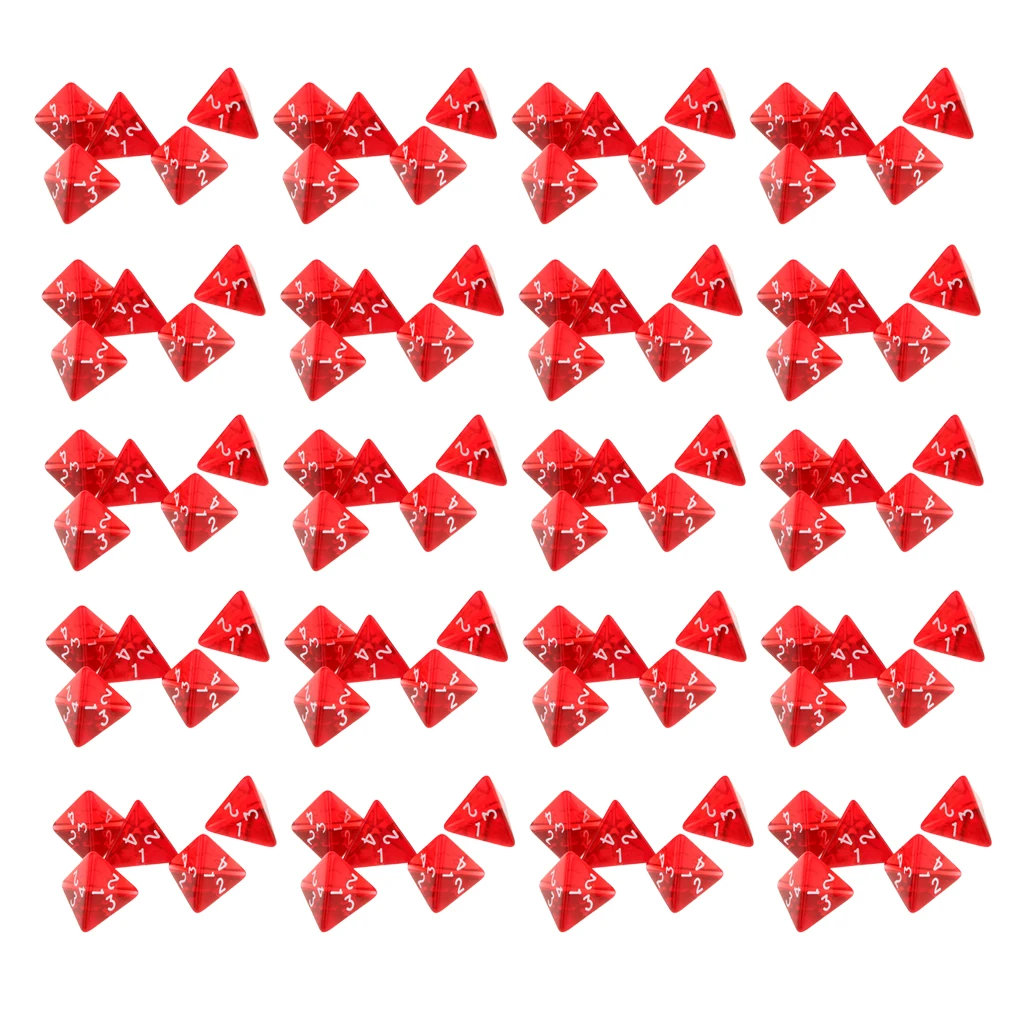 100 Pieces Red Gem Polyhedral Dices Set D4 Die Four-sided Dice for Dungeons & Dragons Table Games