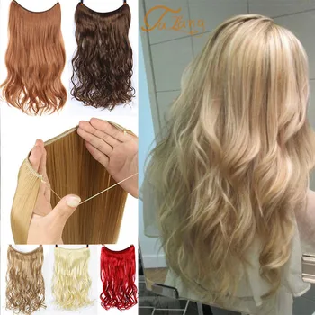 

TALANG Straight Fish Line Hairpieces No Clips in One Piece Hair Extensions Synthetic High Temperature Hair for Women