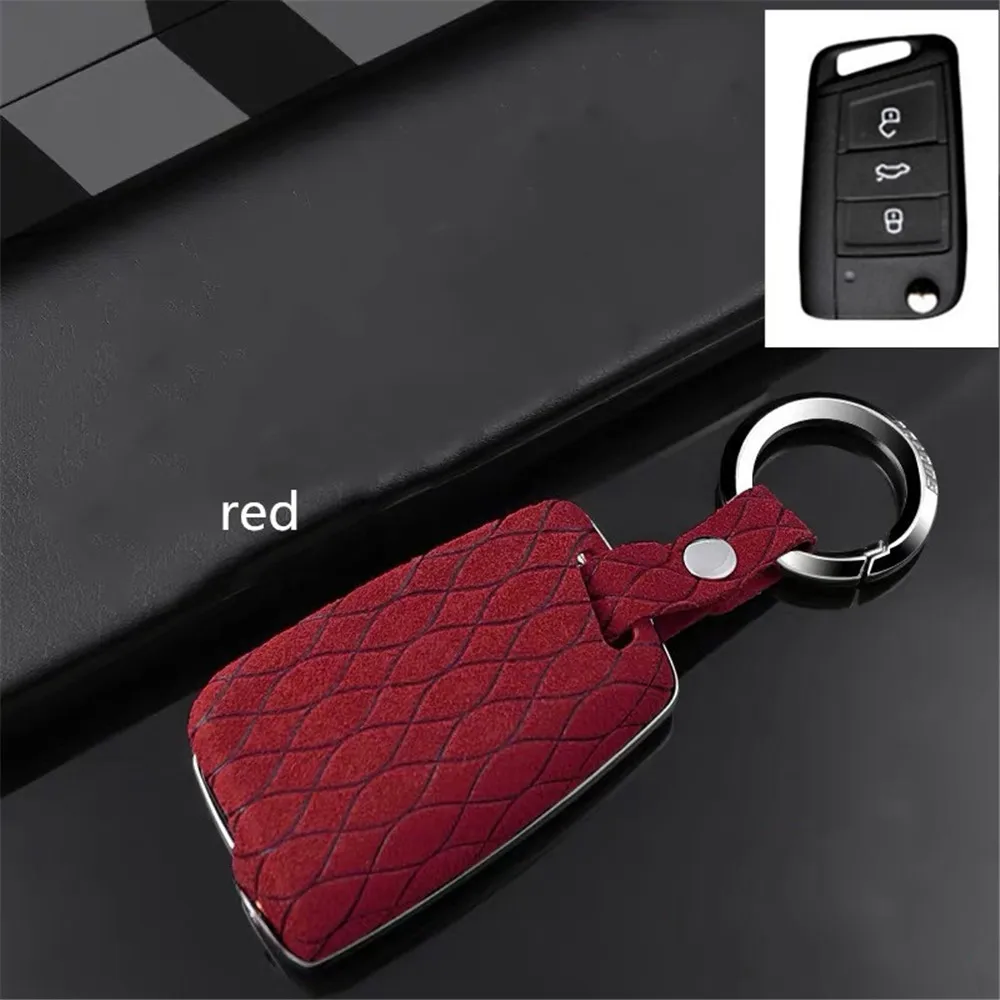 Автомобильный ключ чехол для ключа чехол из натуральной кожи+ оцинкованный сплав для Volkswagen VW GOLF 7 GTI MK7 для Skoda Octavia A7 combi RS - Название цвета: red