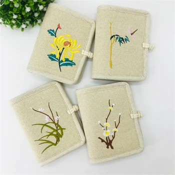 

Cotton Linen Embroidery Wallet Ladies Chinese Style Artsy Disc Buckle Short Small Wallet Women National Embroidery Plant
