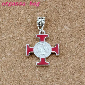 

Red Enamel ST Saint Michael Cruz medal Dangle religion Charm Beads Fit Charm necklace 25x41.5mm DIY Jewelry 30pcs/lots A-512a1