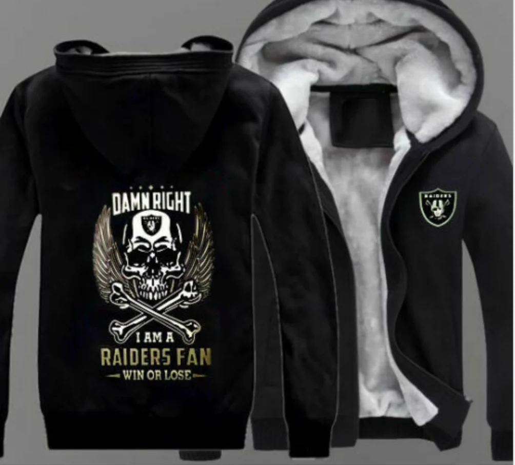 Jacket Unisex Lacer Zipper Winter Thicken Hoodie Oakland Raiders Warm Sweatshirt
