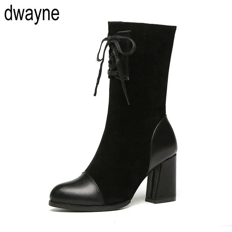 

Brand Design Female Boots Leather Cross-tied Lace Up Women Martin Boots Wool Knitting Female Motorcycle Boots hjm9