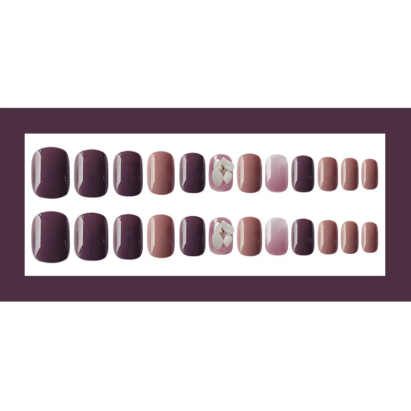 Nusx 24pcs Fake Nail Short Patch Fashion Purple Color Sparkling Diamond False Press On Nails Decoration 2