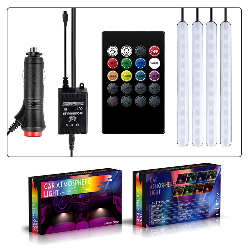 

Wireless Car styling Remote/Music/Voice Control Interior Floor Foot Decoration Light Cigarette LED Atmosphere RGB Neon LampStrip