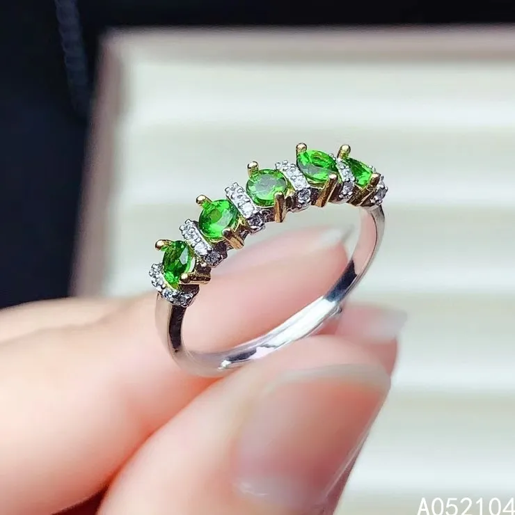 

KJJEAXCMY fine jewelry 925 sterling silver inlaid natural diopside Women's elegant fashion gem new adjustable row ring support d