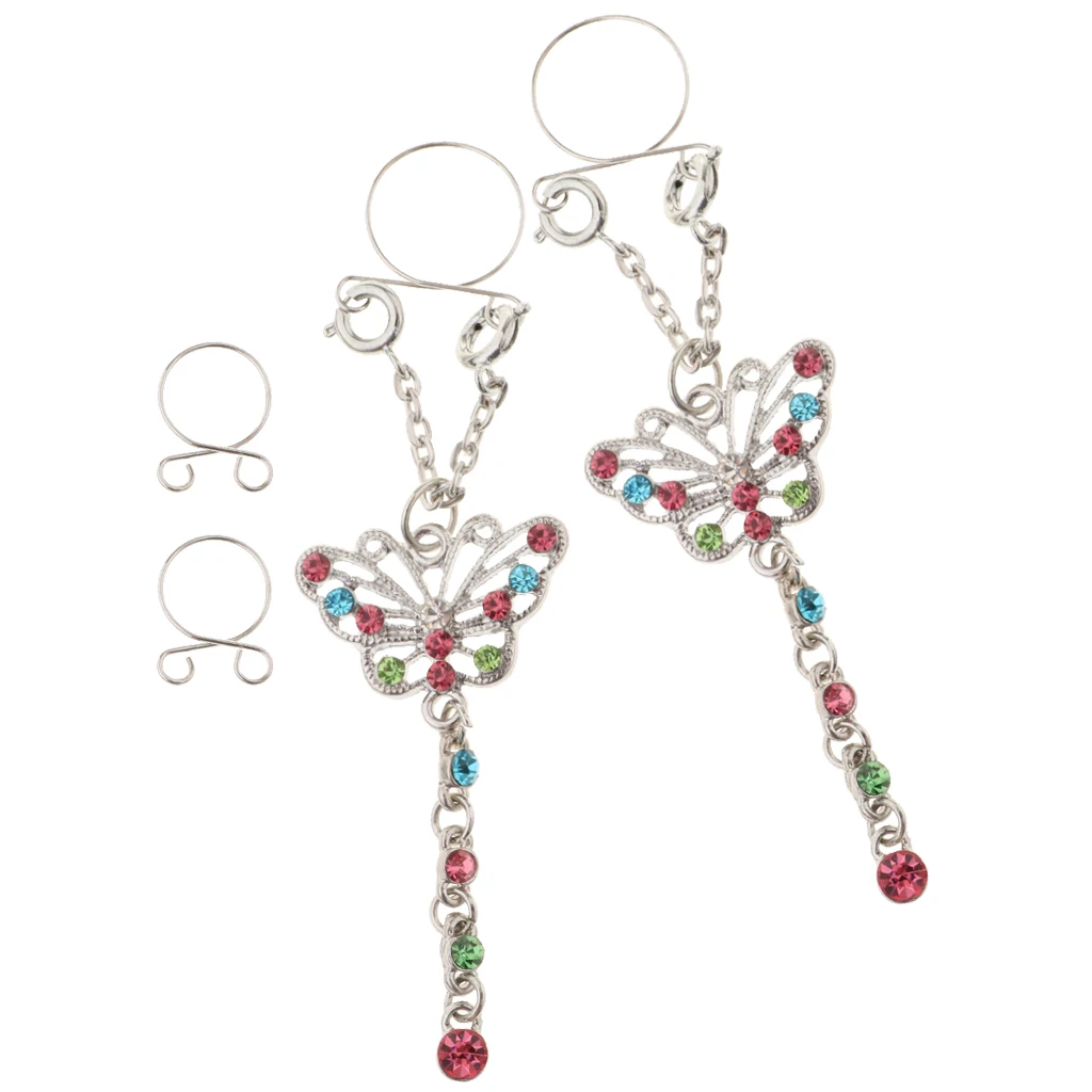 2 Pieces Nipple Rings + 2 Pieces Alternative Small Rings Butterfly Dangle Nipple Rings Piercing