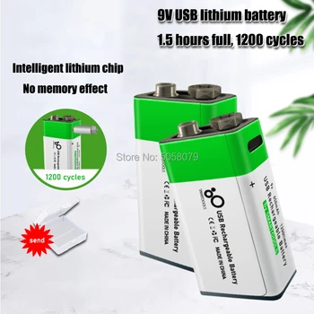 

9V 650mAh 6F22 9 Volt micro USB lithium ion Rechargeable Battery for RC Helicopter Multimeter Toy microphone intercom massager