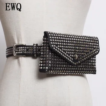 

[EWQ] New Summer Spring 2020 Fashion Black High Quality PU Leather Metal Buckle Rivet Mini Bag Decorative Belt Women QE216