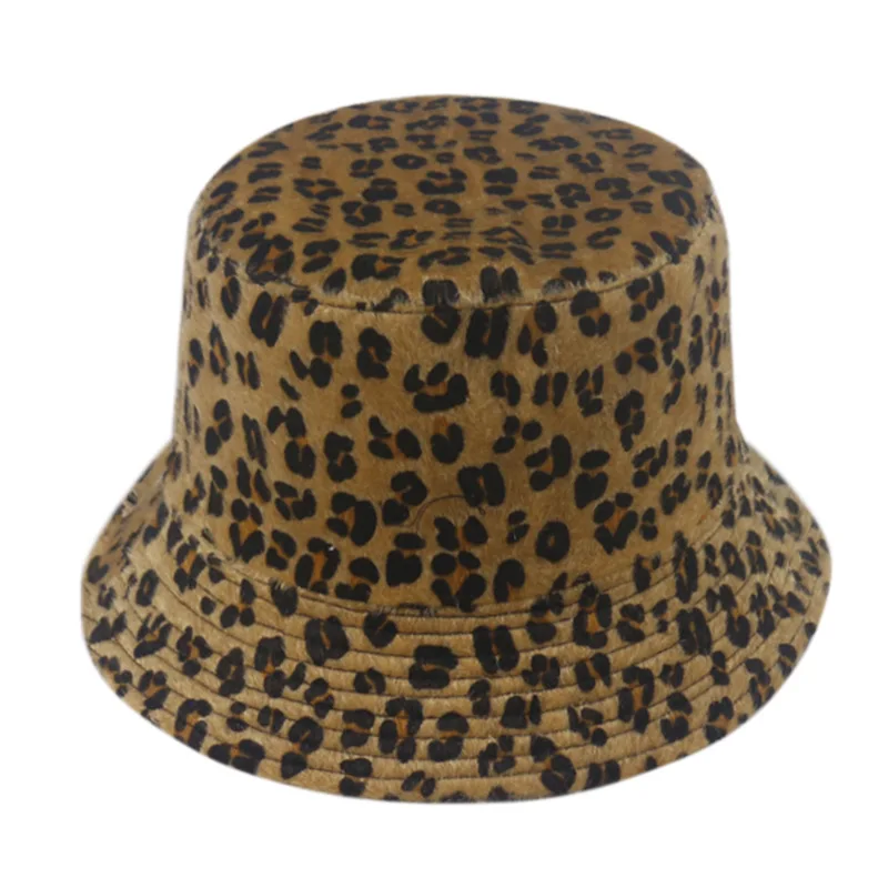 New fisherman hat leopard print female autumn and winter all-match cute pot hat trendy hat plush lamb wool fashion hat image_2