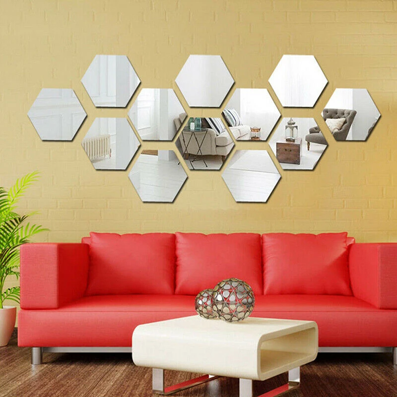 Wholesale 12Pcs 3D Mirror Hexagon Vinyl Removable Wall Sticker Decal Home Decor 