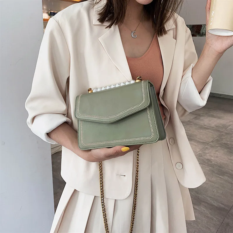 

Summer new bag 2019 new sewing thread oblique satchel chain single shoulder texture small square bag