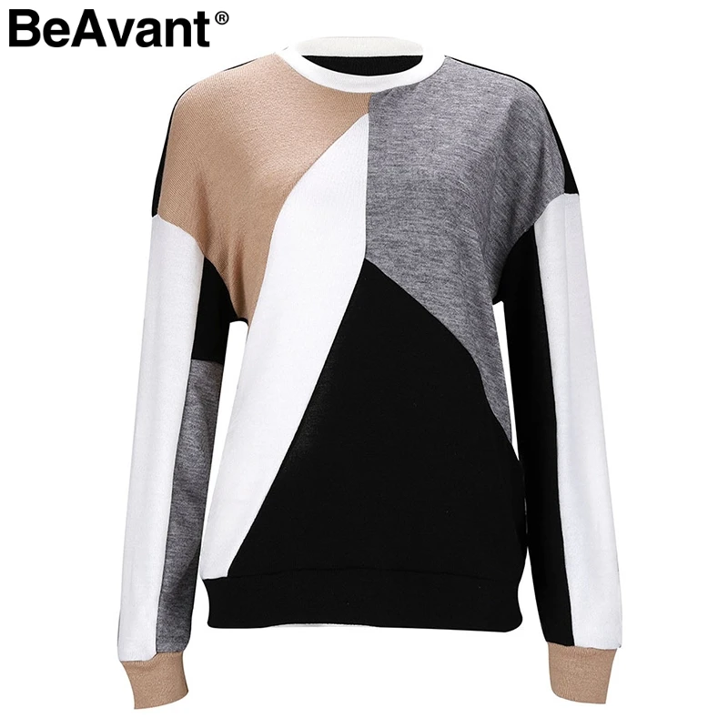 Cena BeAvant Casual sweter z dekoltem w serek sweter z dzianiny patchwork sweter z długim rękawem dla kobiet 2019 anglia ladies chic ciepły zimowy sweter