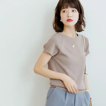 

Spring Summer 2020 Fashion O Neck Short Sleeve Sweater Casual Thin Knit 3 Solid Color Loose Pullover JL-XY2076