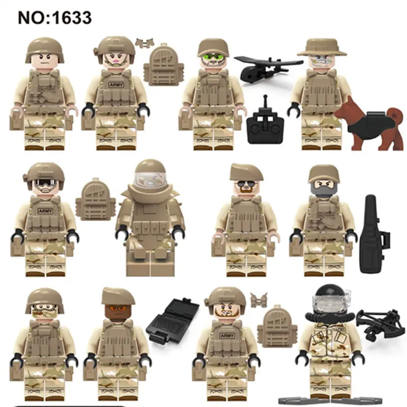 

No.1632.1633 Military Special Forces Soldiers Bricks Figures SWAT Guns Weapons Compatible Armed Building Blocks Kids Toys