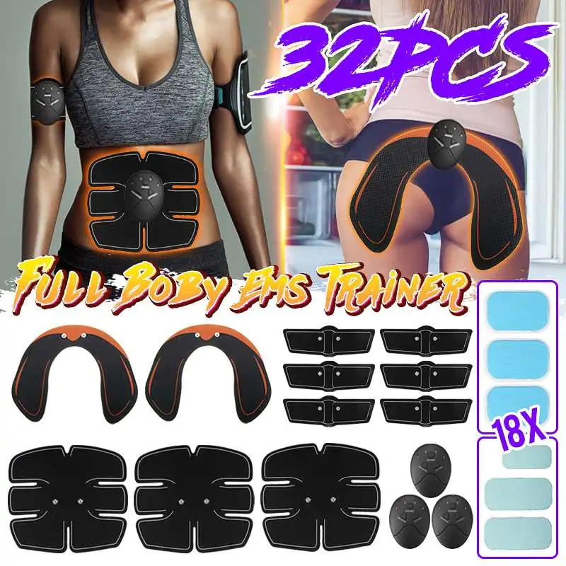 Koop 32 Stks set Ems Abdominale Trainer Spier Abs Hip Abdominale Elektrische Spierstimulator Massage Set Gewichtsverlies Lichaam Vermagering Riem