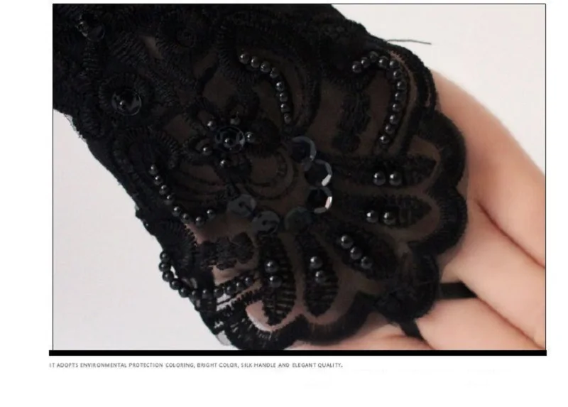 Атласные женские свадебные перчатки для выпускного вечера, перчатки с блестками без пальцев, кружевные черные перчатки с цветочной вышивкой ST289