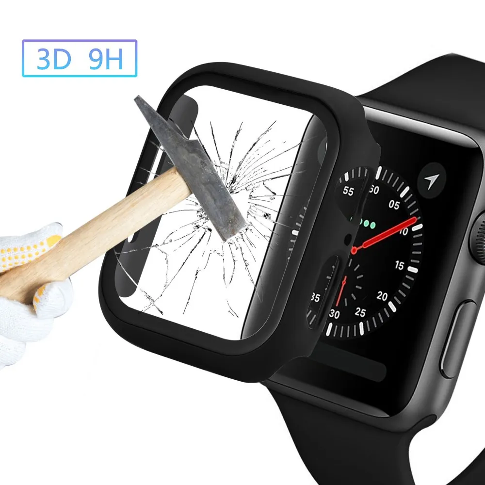 Защитная пленка для экрана из закаленного стекла 3D 9H для Apple Watch Series 2 3 4, корпус для iWatch 38 мм 40 мм 42 мм 44 мм