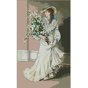 

11TH top Quality lovely counted cross stitch kit elegance elegant lady woman and flower movie star dim 03767