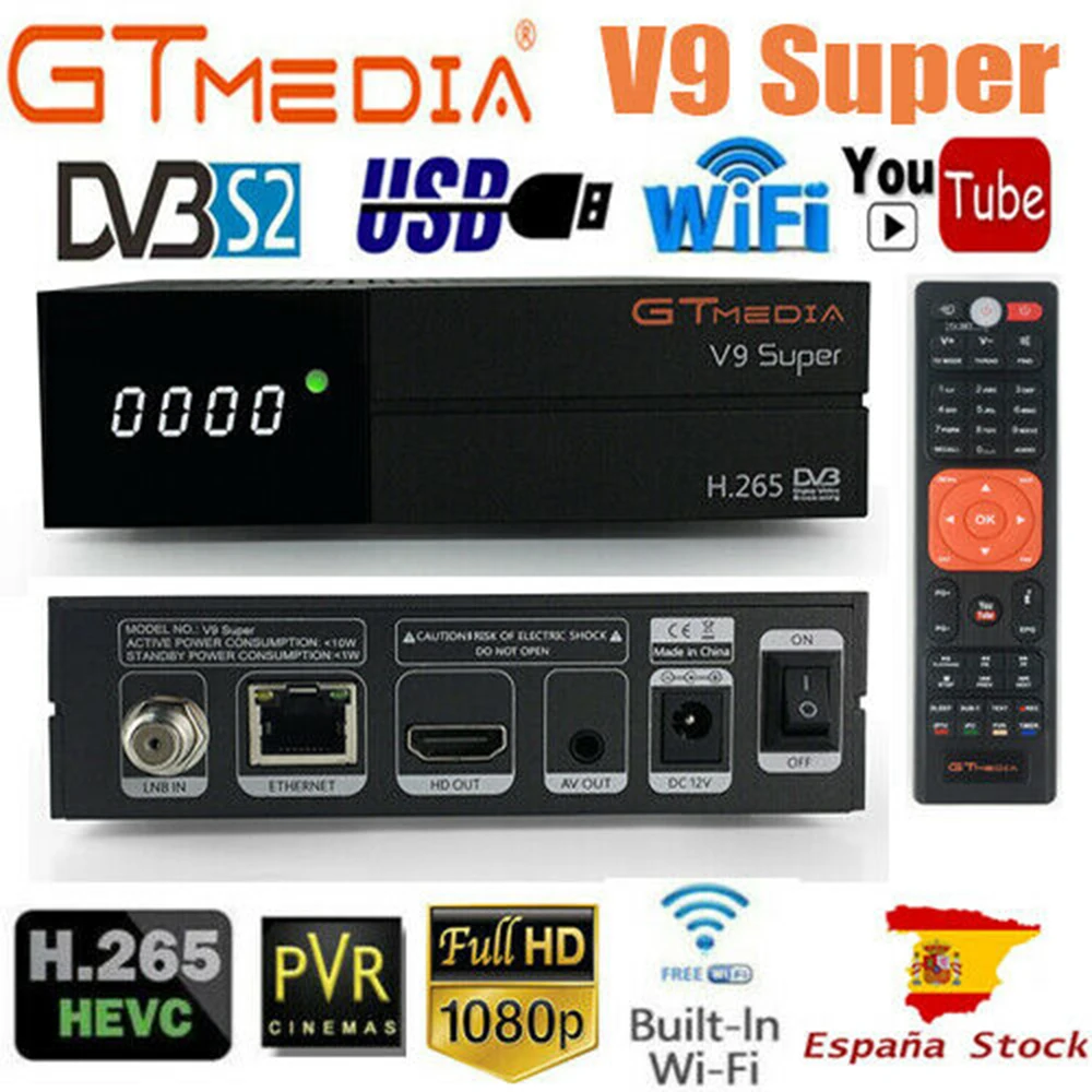 

GTMEDIA V9 Super Satellite TV Receiver Digital Satellite Decoder DVB-S2 with WiFi/Ethernet/HEVC H.265/1080P Full HD/SCART