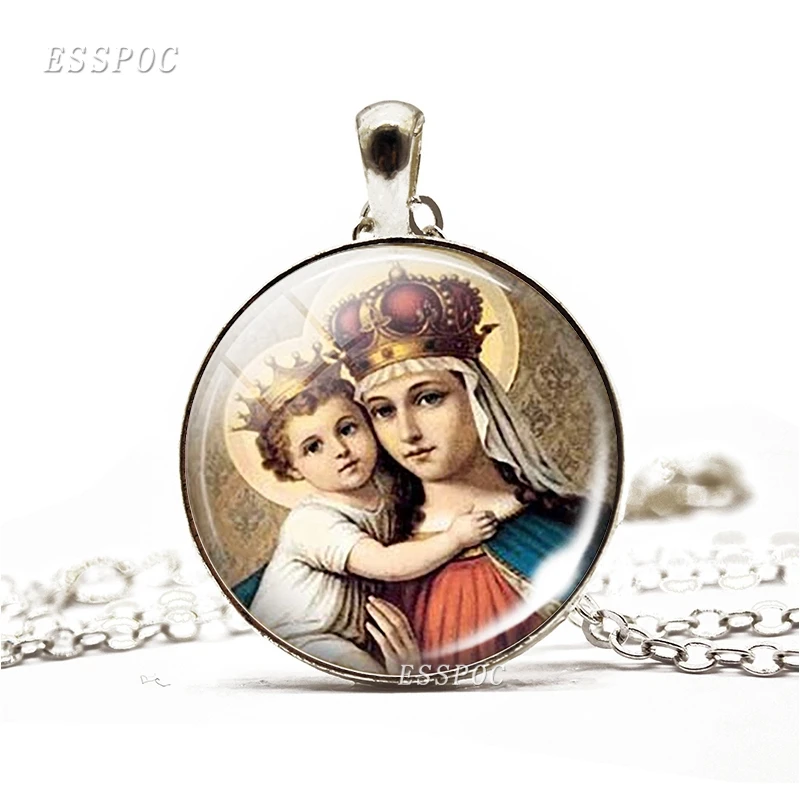 Ожерелье Девы Марии, стеклянный кулон, модные серебристые украшения, католический, христианский мусульманский подарок для женщин, церковный сувенир - Цвет: AS SHOW