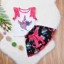 Комплект из 2 предметов для маленьких девочек, детская футболка От 6 месяцев до 4 лет топы+ юбки, мини-платье, комплект летней одежды