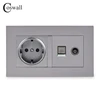 Coswall Simple Style PC Panel EU Russia Spain Wall Socket + Female TV Connector With CAT5E RJ45 Internet Data Computer Jack ► Photo 3/4