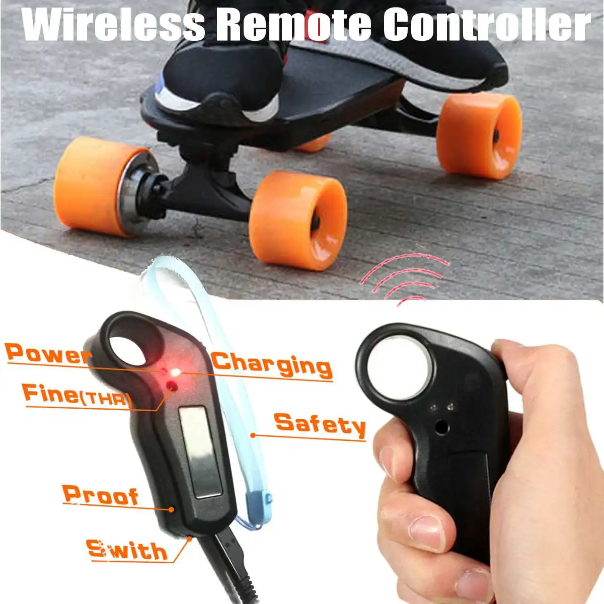 Electric Skateboard Remote Controller,Universal Electric Four-Wheel Skateboard PP Wireless Remote Control with Power Supply Indicator Light