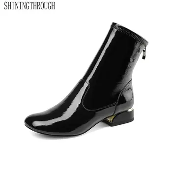 

Genuine Leather Women Sexy Fashion High Heel Boots Spring Autumn Women Shoes Ankle Zipper Party Ladies Shoes Large Size 42 43