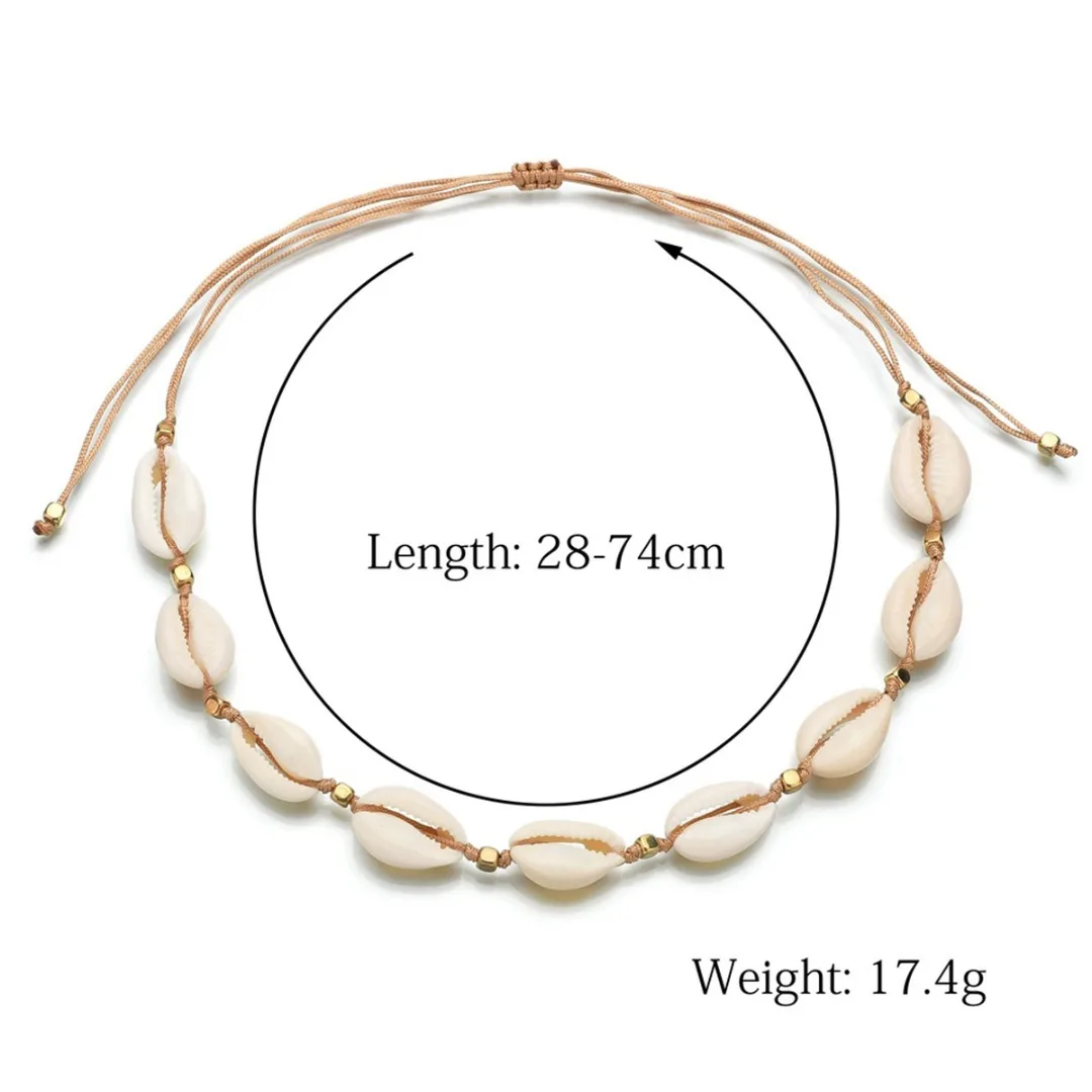 Shell Choker Necklace Women Vintage Mini Beaded Choker  Adjustable Weaving Rope Chain Natural Shell Necklace Handmade Jewelry