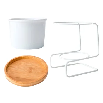 

1 Set Simple Ceramics Flowerpot Planter Modern Flower Pot with Iron Rack