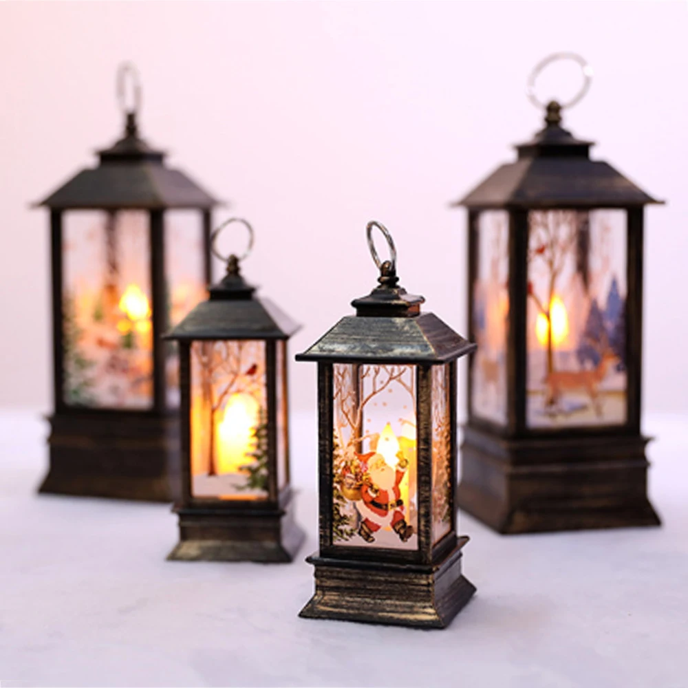 Christmas Flame Light Decoration Lamp with Elk//Snow//Santa Claus Pattern