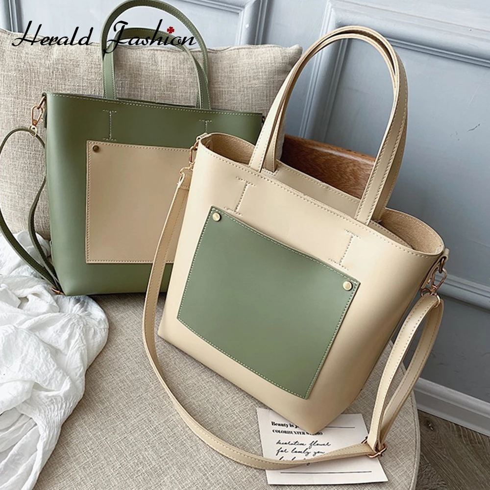

Herald Fashion Women Patchwork Tote Handbag Cross-body Vintage Bag High Capacity Shoulder Bag Shopping Messenger Bag Drop Ship