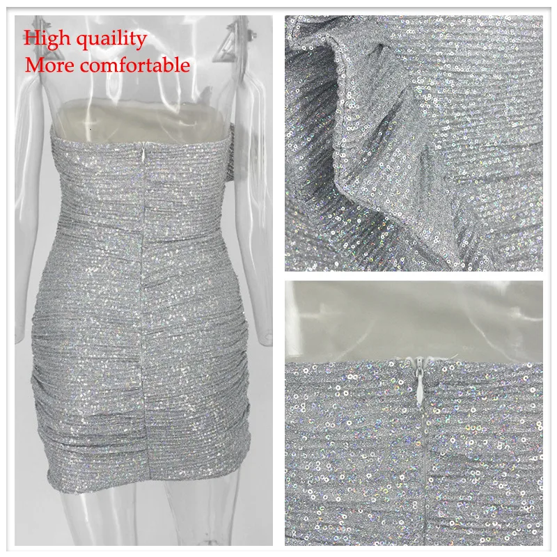 Justchicc женское серебряное платье с блестками без бретелек, мини облегающее платье с оборками и рюшами без рукавов, женское платье для вечеринок