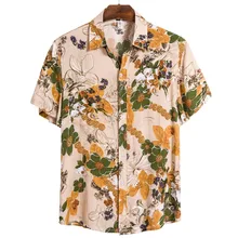 Мужские летние пляжные повседневные блузки, модные мужские Гавайские рубашки, свободные мужские рубашки, этнические хлопковые рубашки с коротким рукавом и принтом#1224