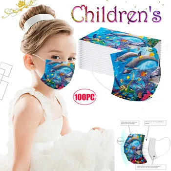 

100PC Children's Cartoons Mask Disposable Face Mask 3Ply Ear Loop Breathable Solid Facemask Cotton 3Ply Christmas Halloween