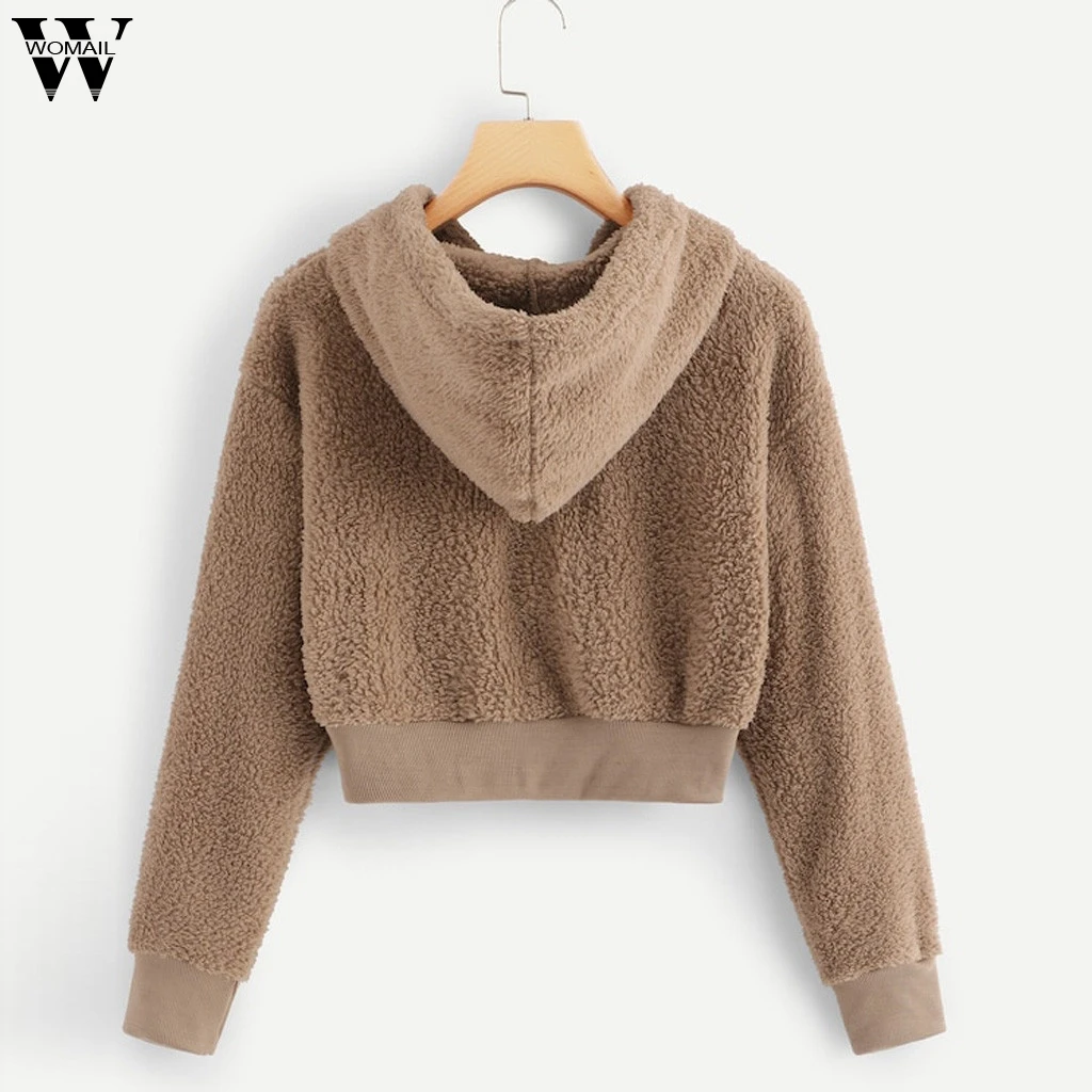 Womail свитшоты Женские повседневные однотонные пушистые на завязках ...