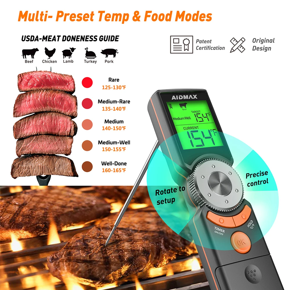 ThermoPro TP610W Programmable Dual Probe Meat Thermometer with Alarm,  Rechargeable Instant Read Food Thermometer, Rotating LCD Screen, Waterproof  Cooking Thermometer for Grilling, Smoker, BBQ, Oven 