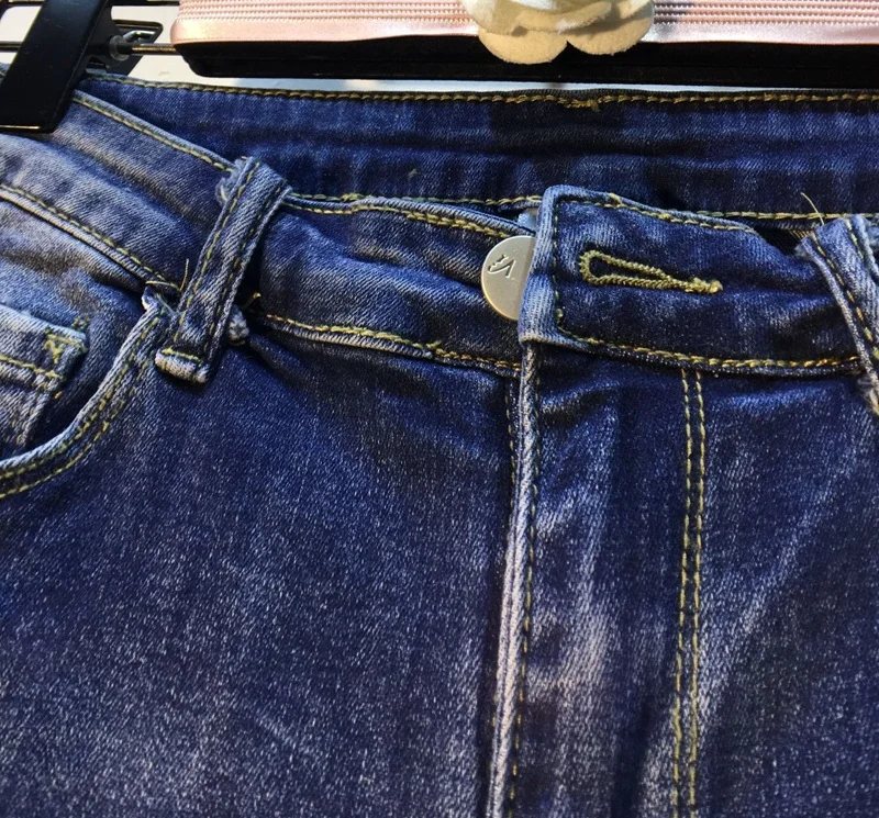 Синие женские джинсовые брюки с бахромой и стразами, тяжелый Алмазный бисер, высокая талия, тонкие с разрезами женские джинсовые брюки