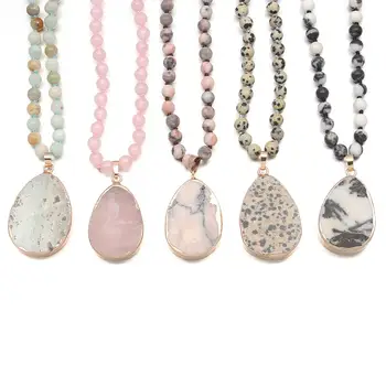 

2020 New Simple And Stylish Multi-style 25x40mm Drop-shaped Pendant Necklace DIY Pendant Natural Stone Charms Length 90cm