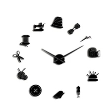 Reloj de pared grande DIY decorativo de sastre Shop para sala de estar utensilios de máquina de coser Vintage espejo Reloj de pared adhesivo gigante de 47 pulgadas