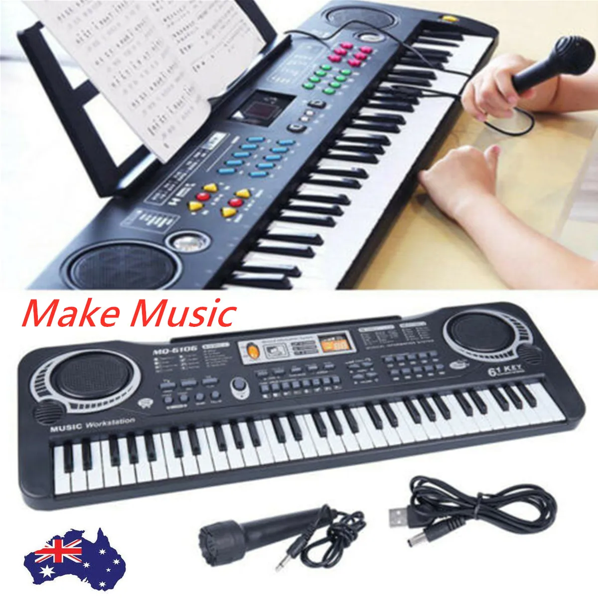 Electronic Organ Piano Keyboard With Microphone Kids Music Toy Black 