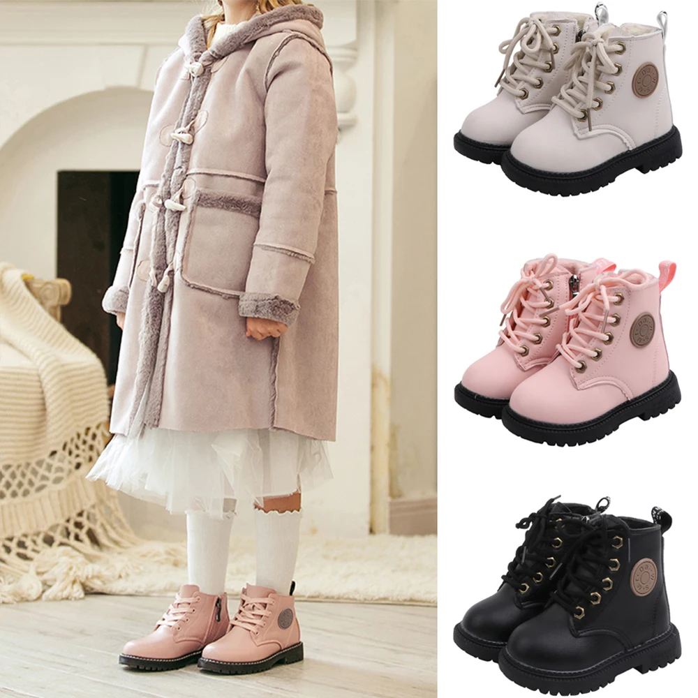 

2020 School Lace-up Shoes Winter Kids Martin Shoes Waterproof Girls Leather Boots Children's Snow Boots US 8/8.5/9/9.5/10 D30