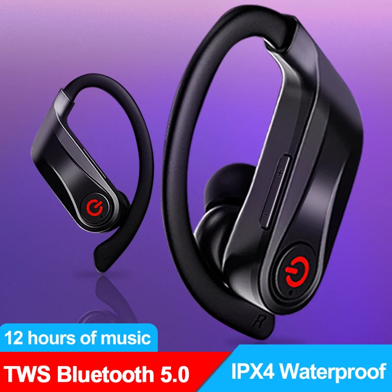 

TWS Sport Bluetooth 5.0 Wireless headphones Dual Mic Ear Hook Hifi IPX4 Waterproof Earphone Active Noise Cancellation headset