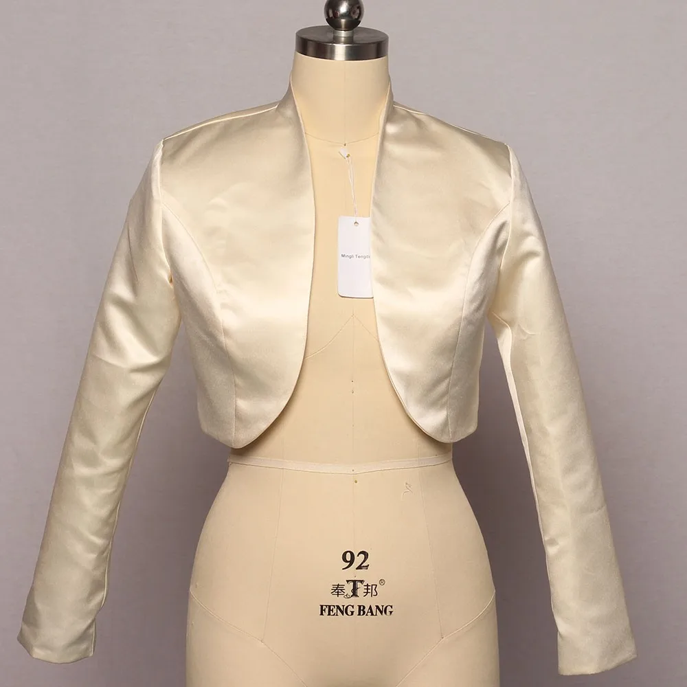 Hot Sale Elegant Long Sleeves High Collar Satin Wedding Bridal Bolero Bridal Wraps Shawls Women Shrug Coat Jacket Wrap