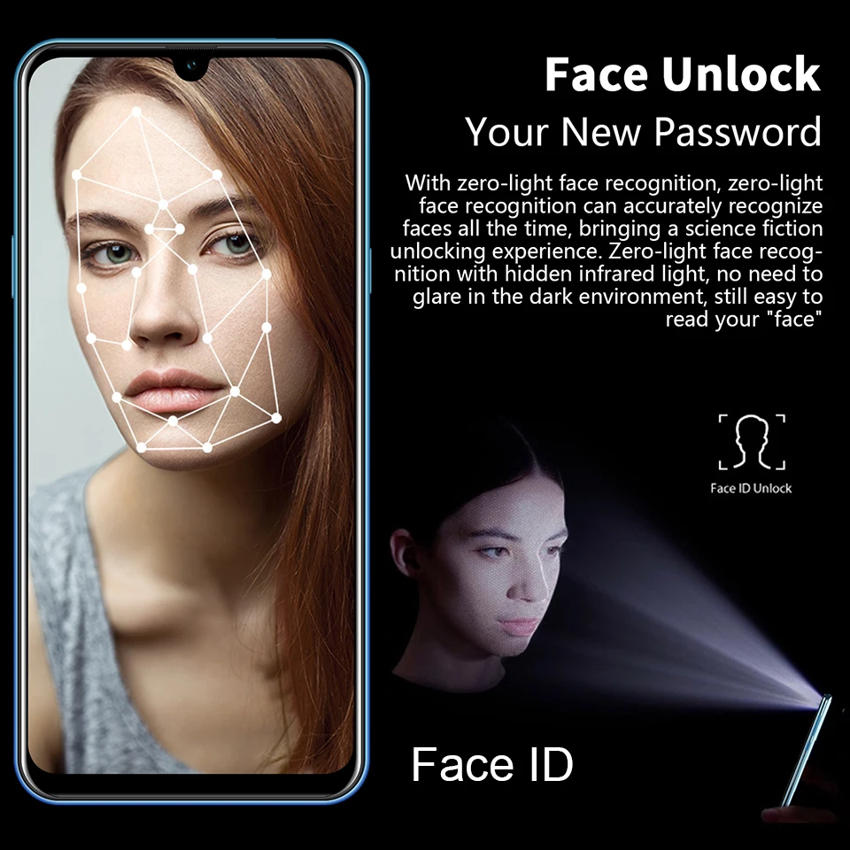 16,0 Мп 6,3 дюймов Большой экран разблокированный Android смартфон 32 Гб смарт мобильный телефон Лицо ID Google Play БЕСПЛАТНО 3,5 мм наушники подарок