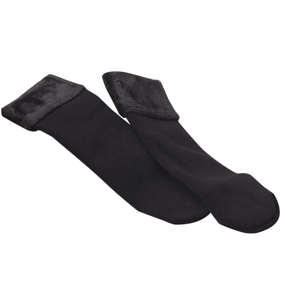 Зимние теплые Стильные черные длинные высокие 2 цвета однотонные короткие толстые носки женские плюс бархатные хлопковые эластичные для