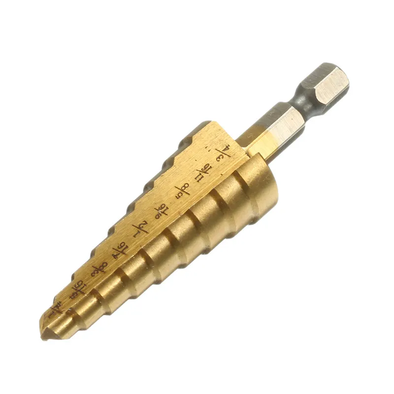 

4pcs/Set HSS 4241 Titanium Coated Step Drill Bits 1/4 Inch Hex Shank 3/8 Inch Round Shank High Speed Steel Drill Bits
