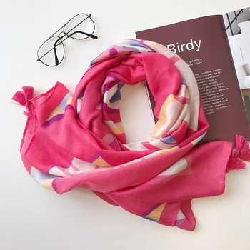 

2020 fashion spring and autumn women luxury Print cotton material scarf Keep warm silk scarves cotton Multicolor Flower shawl