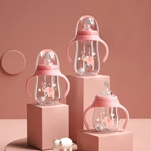 Botella de alimentación de bebé PP, Biberones de leche Para recién nacido, taza de agua potable con chupete suave, cubierta de mango, sin BPA